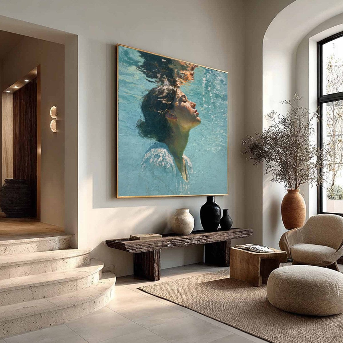 SUBMERGED SERENITY: Figurative Underwater Portrait Oil Painting - Image 4