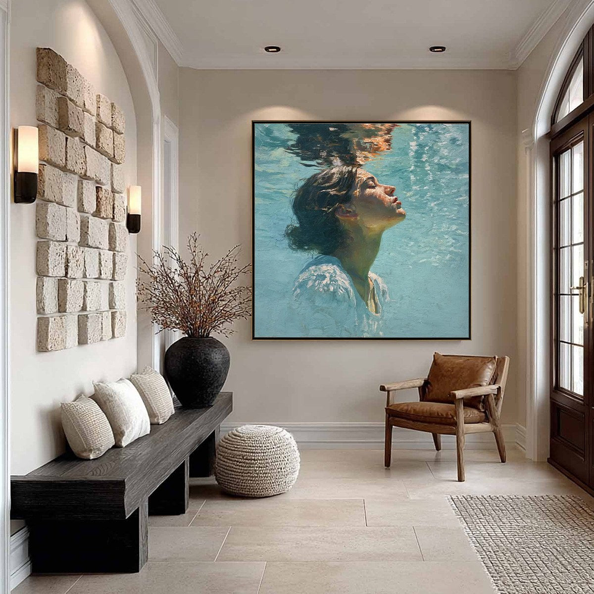 SUBMERGED SERENITY: Figurative Underwater Portrait Oil Painting - Image 2
