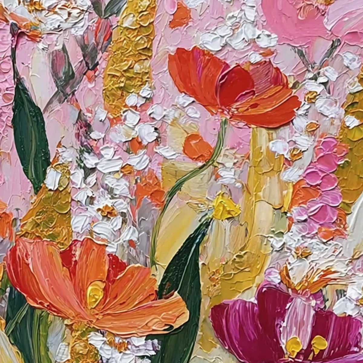 SUMMER GARDEN RHAPSODY: Textured Impasto Floral Oil Painting - Image 6