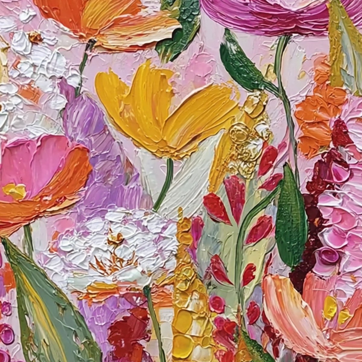 SUMMER GARDEN RHAPSODY: Textured Impasto Floral Oil Painting - Image 8