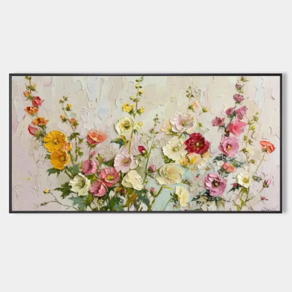 SUMMER BOUQUET: Textured Floral Painting, Impasto Wall Art, Panoramic Canvas, Colorful Decor