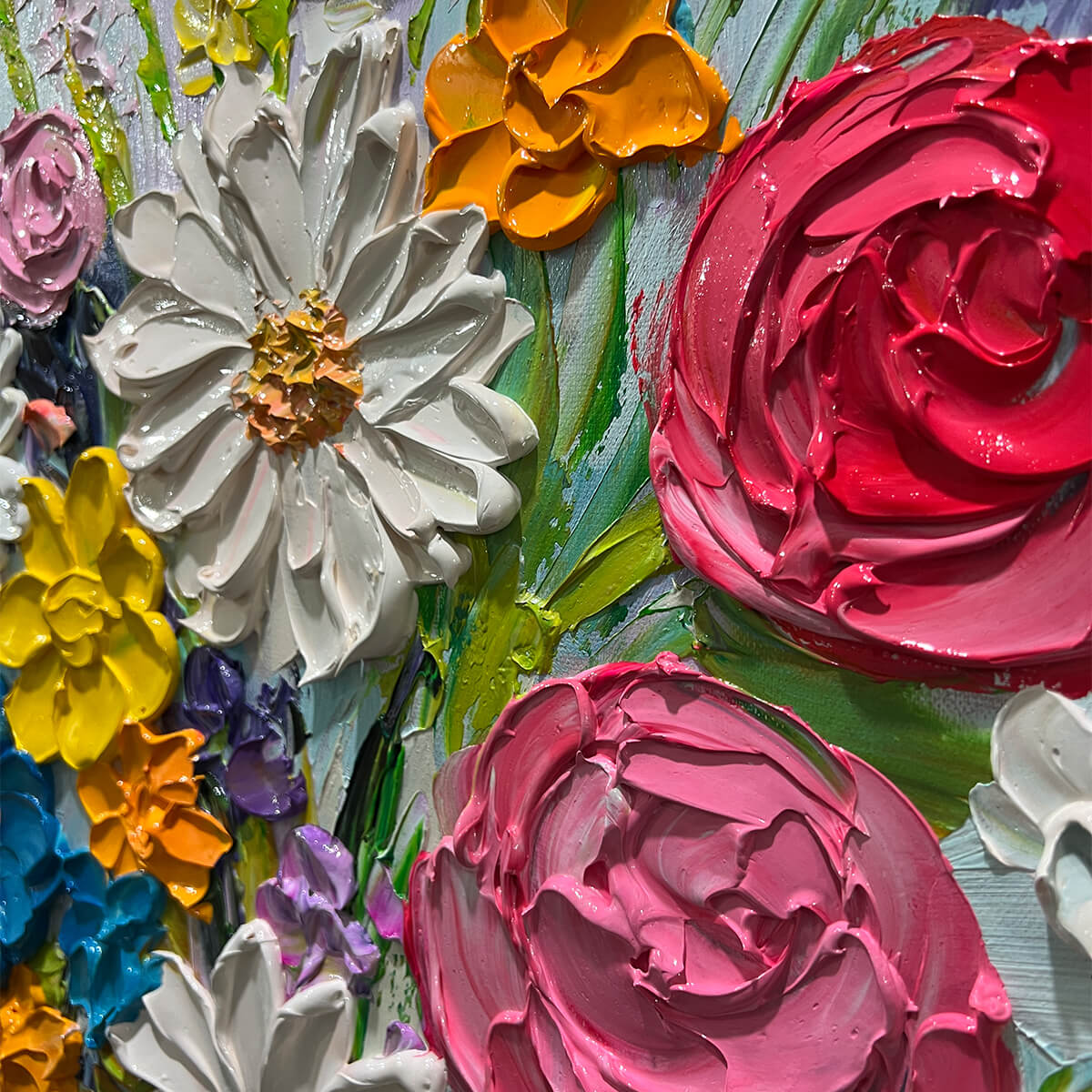 SUMMER BOUQUET: Colorful Floral Impasto Oil Painting - Image 4