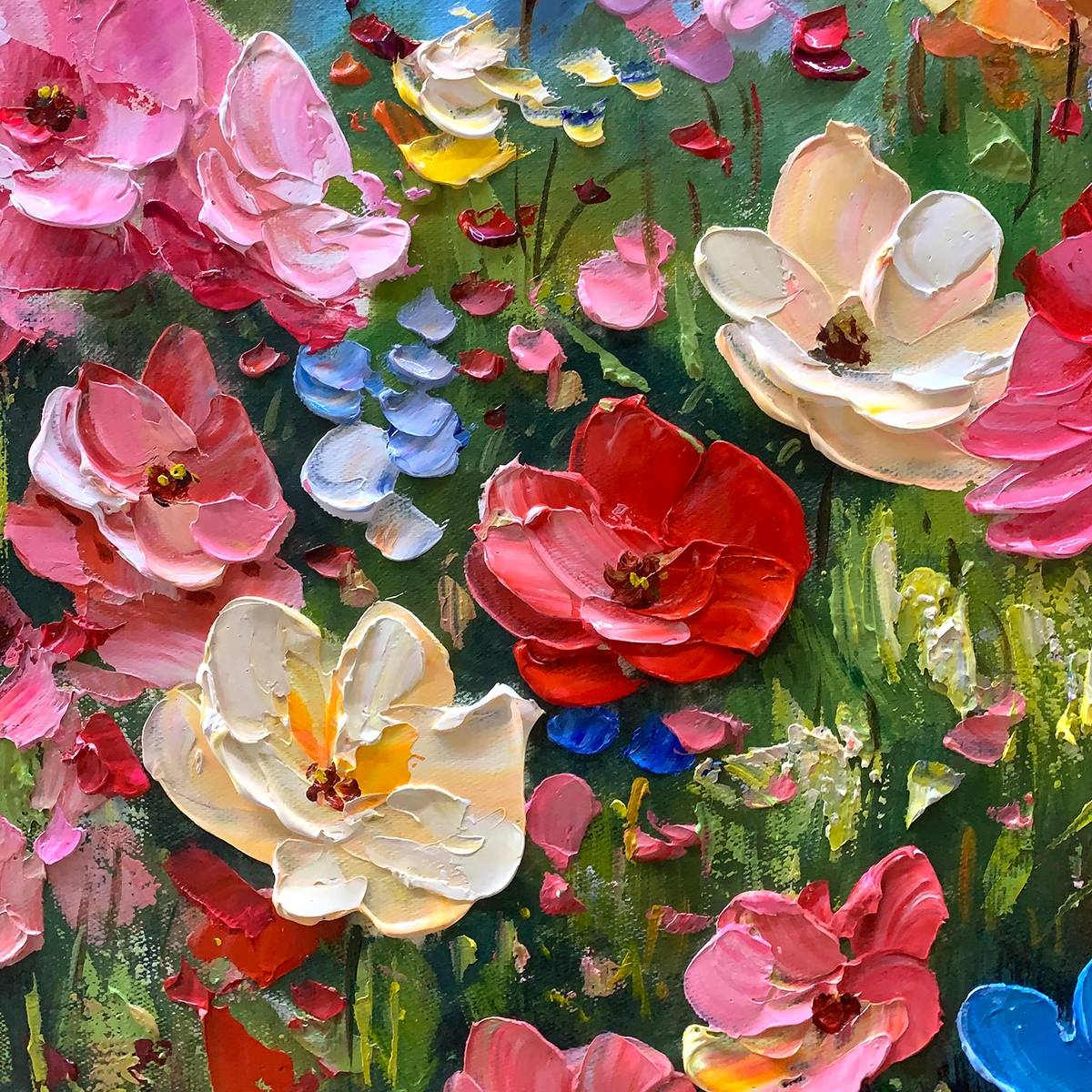 SUMMER MEADOW DANCE: Textured Impasto Floral Oil Painting - Image 3