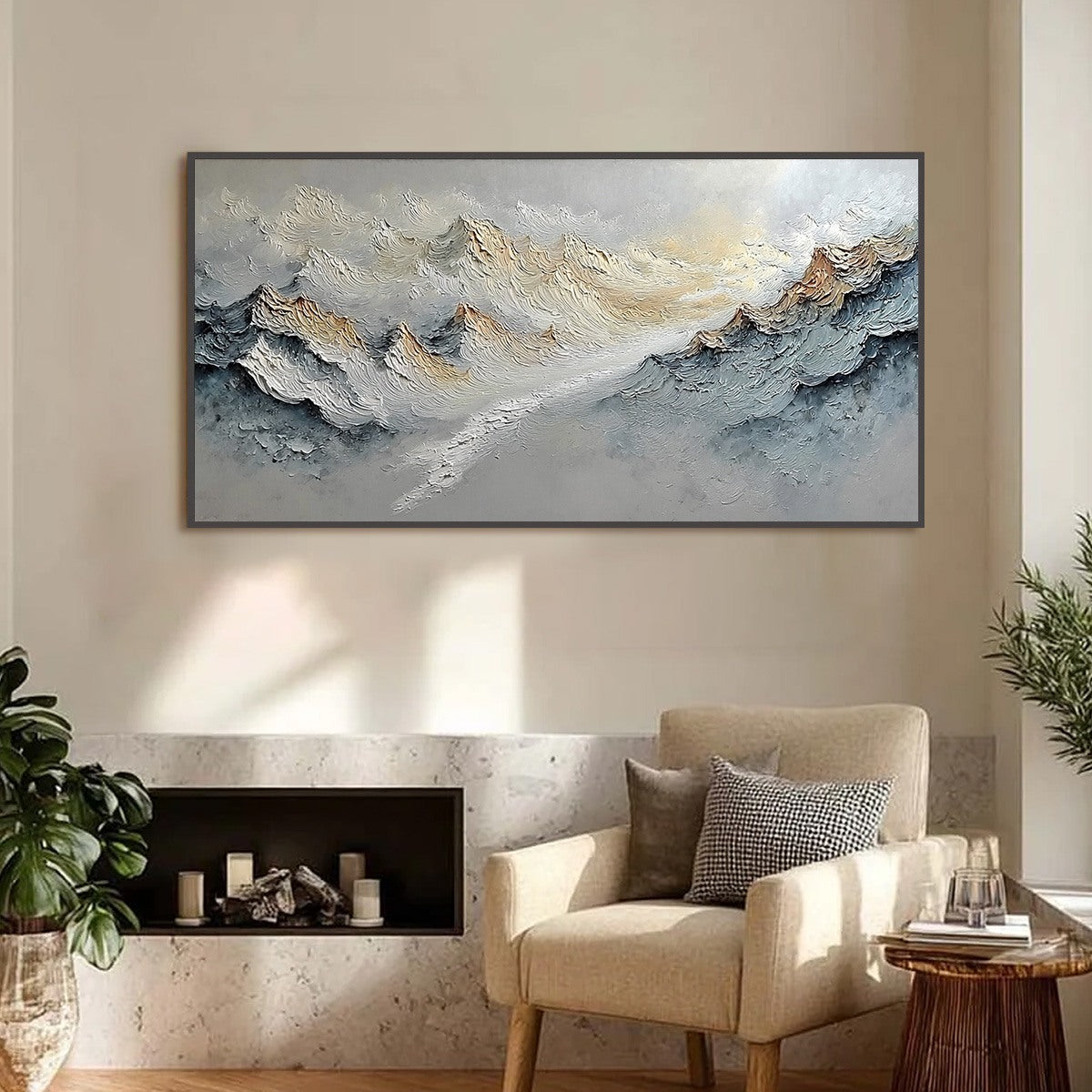 SUMMIT'S WHISPER: Textured Wabi Sabi Abstract Mountain Landscape Painting - Image 2