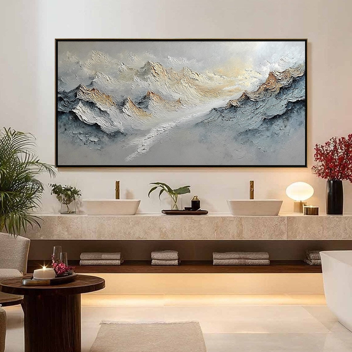 SUMMIT'S WHISPER: Textured Wabi Sabi Abstract Mountain Landscape Painting - Image 4