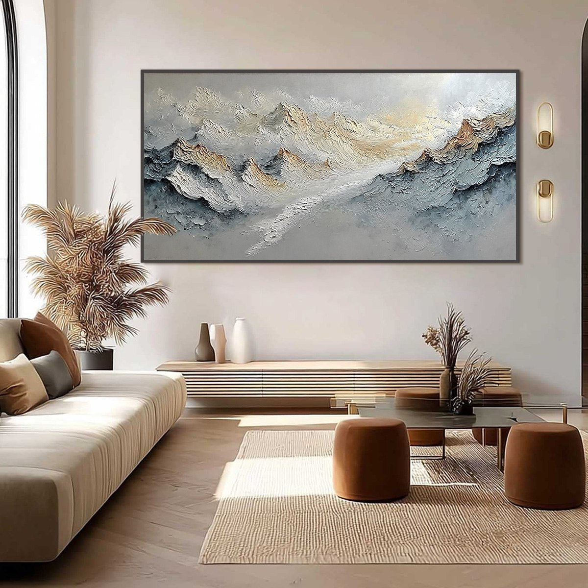 SUMMIT'S WHISPER: Textured Wabi Sabi Abstract Mountain Landscape Painting - Image 6