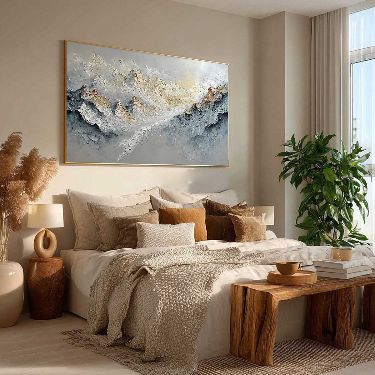 SUMMIT'S WHISPER: Textured Wabi Sabi Abstract Mountain Landscape Painting - Image 8