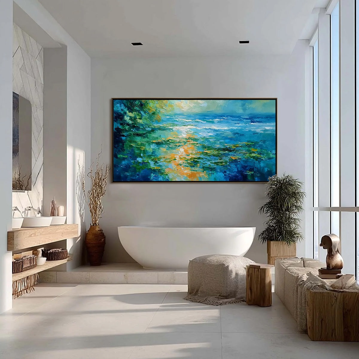 SUN-KISSED LAGOON: Textured Palette Knife Seascape Oil Painting - Image 4