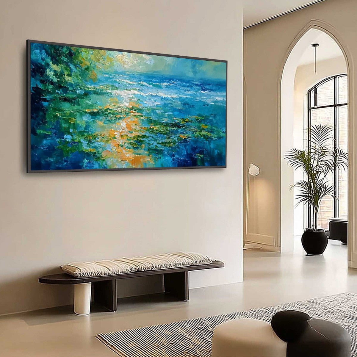 SUN-KISSED LAGOON: Textured Palette Knife Seascape Oil Painting - Image 7