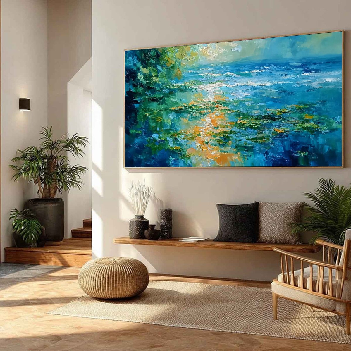 SUN-KISSED LAGOON: Textured Palette Knife Seascape Oil Painting - Image 8