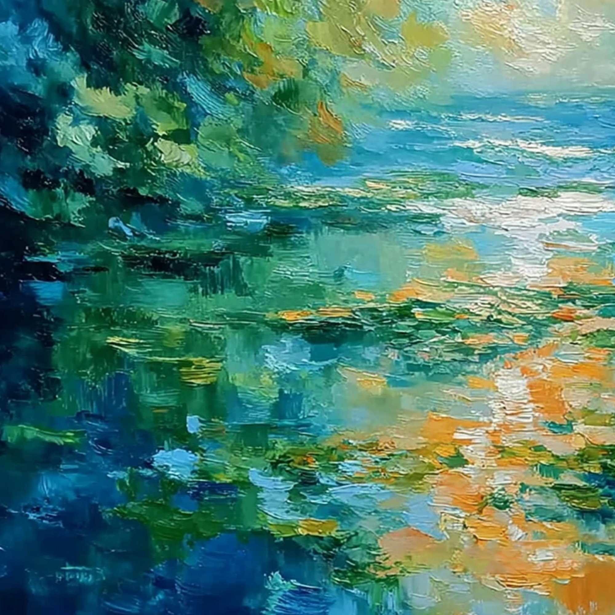 SUN-KISSED LAGOON: Textured Palette Knife Seascape Oil Painting - Image 3
