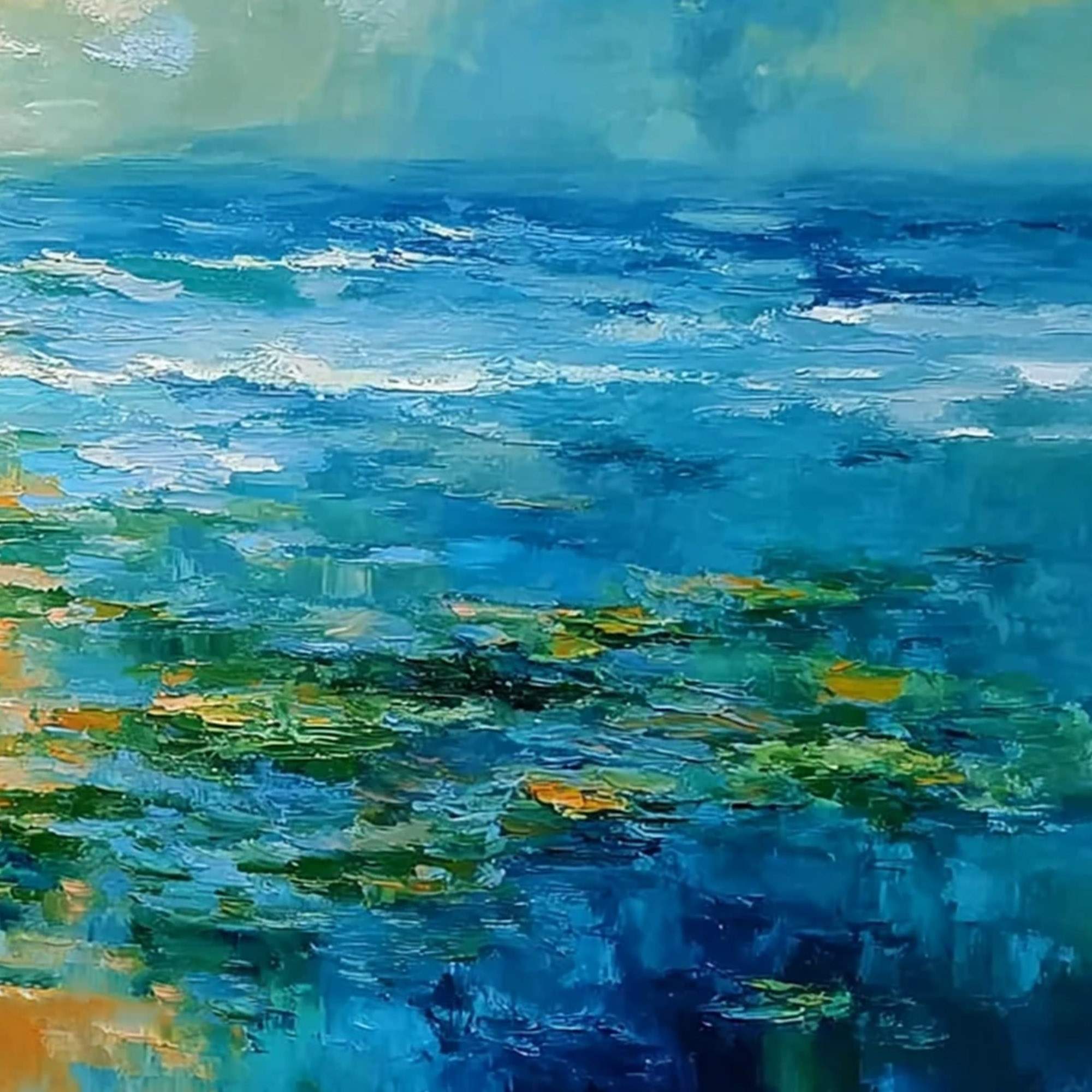 SUN-KISSED LAGOON: Textured Palette Knife Seascape Oil Painting - Image 5