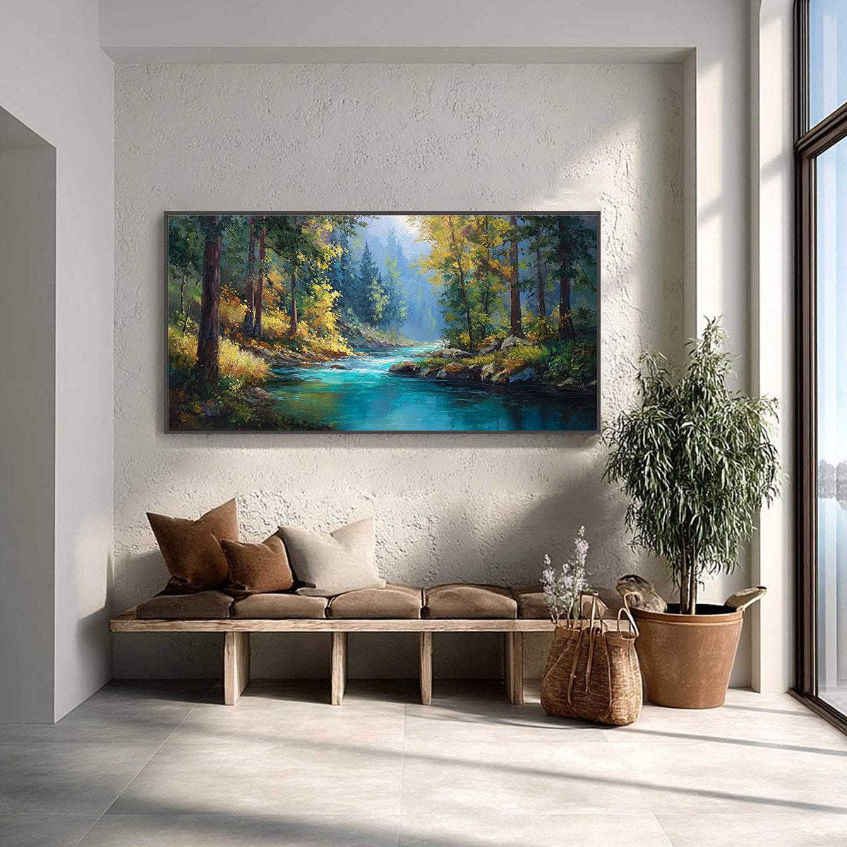 SUNBEAM CREEK: Vivid Forest River Landscape Oil Painting - Image 4