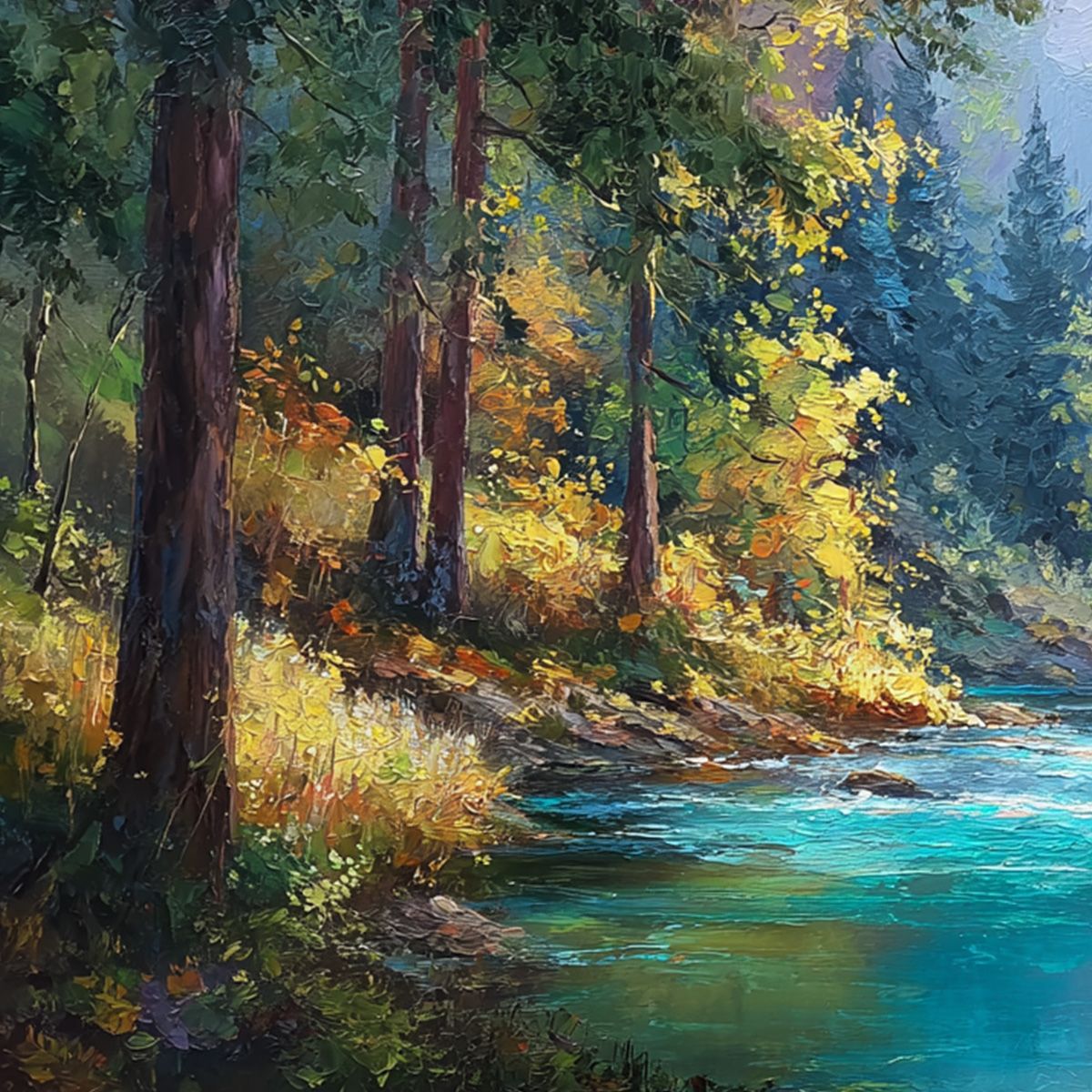 SUNBEAM CREEK: Vivid Forest River Landscape Oil Painting - Image 3