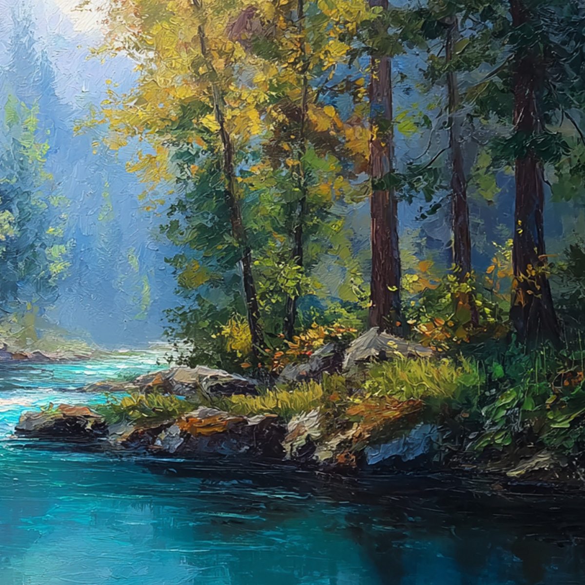 SUNBEAM CREEK: Vivid Forest River Landscape Oil Painting - Image 5