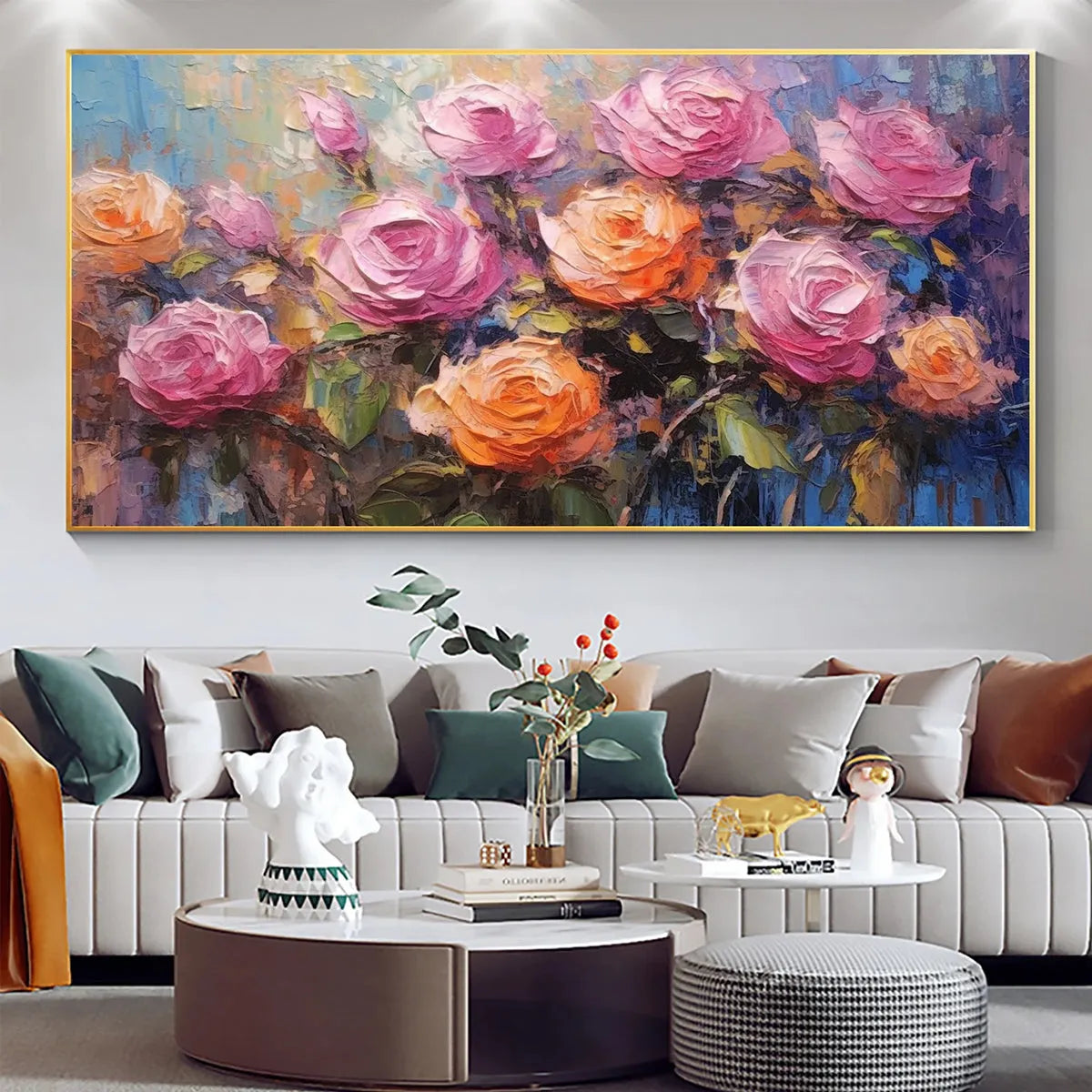 SUNKISSED ROSE HARMONY: Original Impasto Floral Oil Painting on Canvas - Image 4
