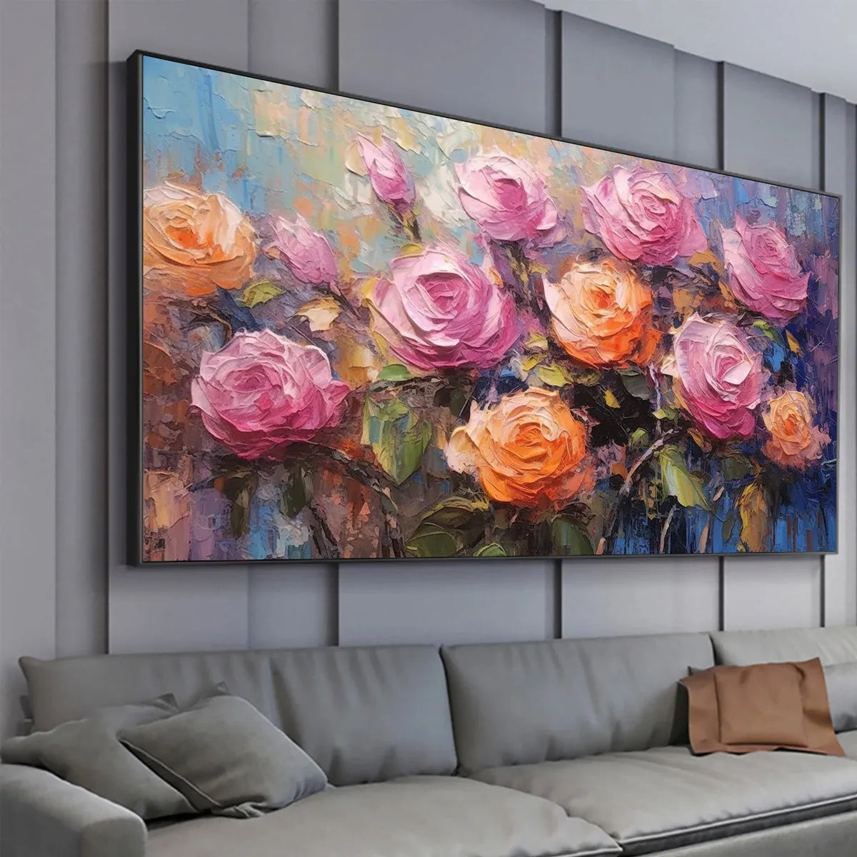 SUNKISSED ROSE HARMONY: Original Impasto Floral Oil Painting on Canvas - Image 3
