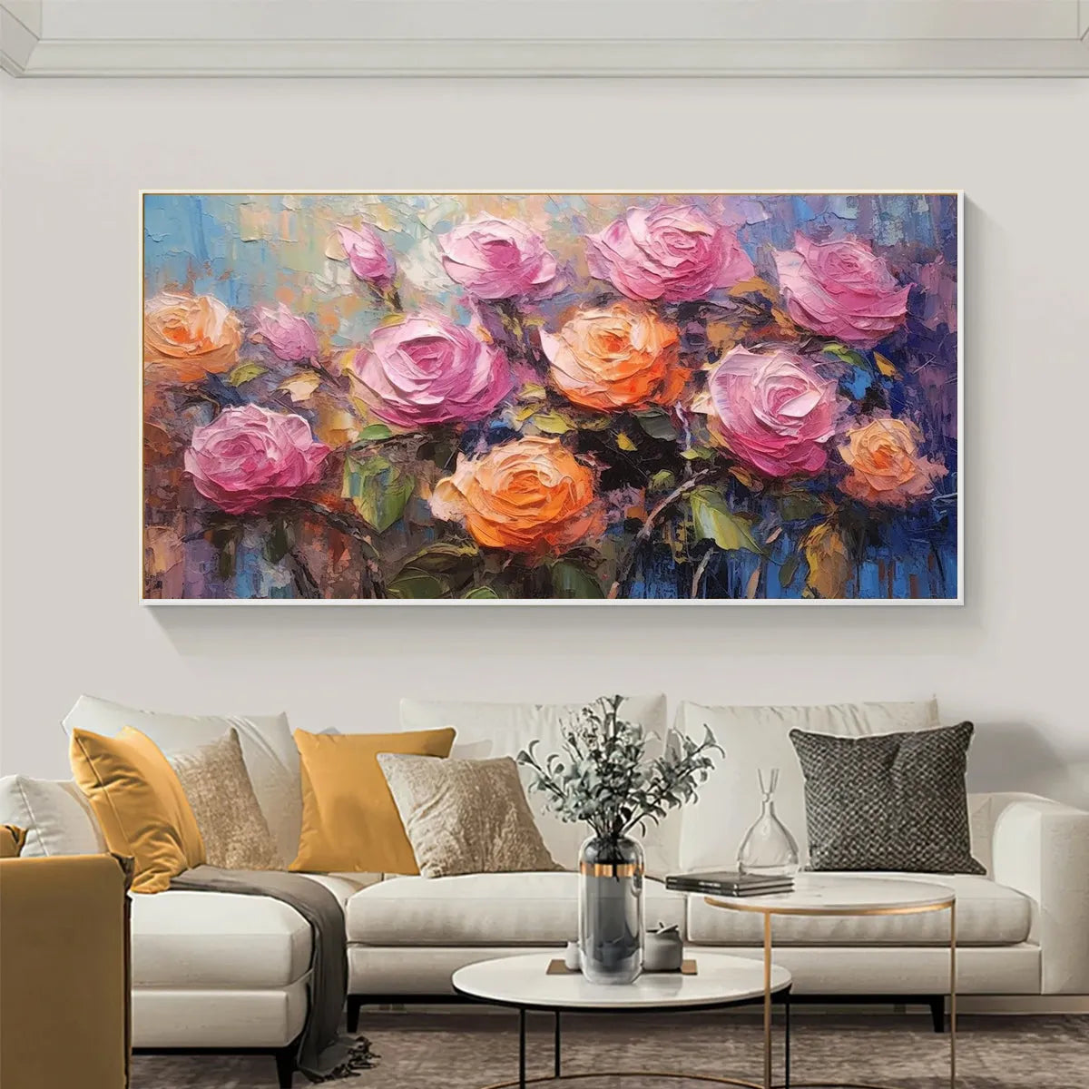 SUNKISSED ROSE HARMONY: Original Impasto Floral Oil Painting on Canvas - Image 2