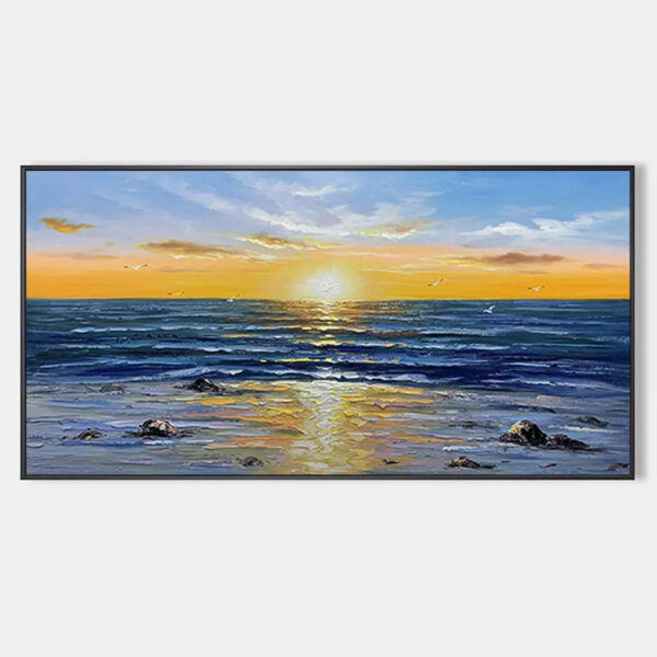 SUNKISSED SHORES: Panoramic Beach Sunset Painting