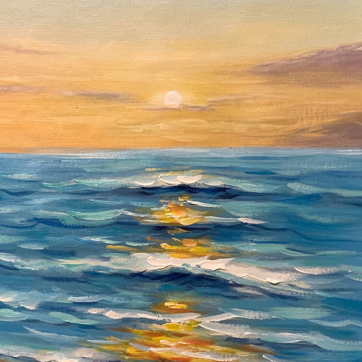 SUNKISSED SHORES: Vertical Ocean Sunset Painting, Beach Wall Art - Image 6