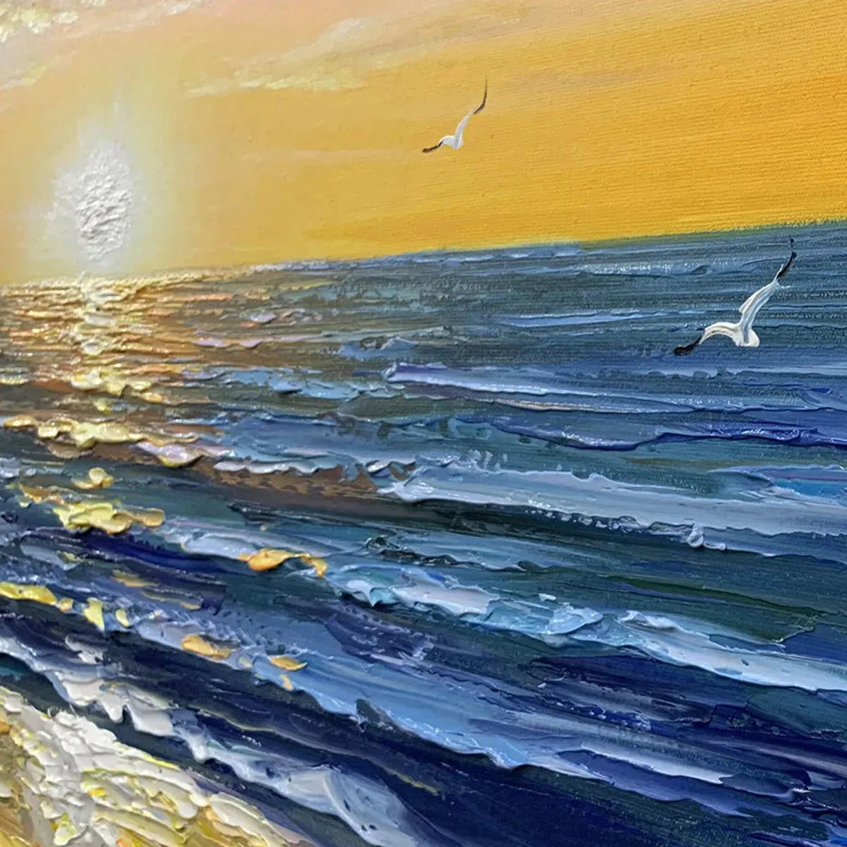 SUNKISSED SHORES: Panoramic Beach Sunset Painting - Image 3