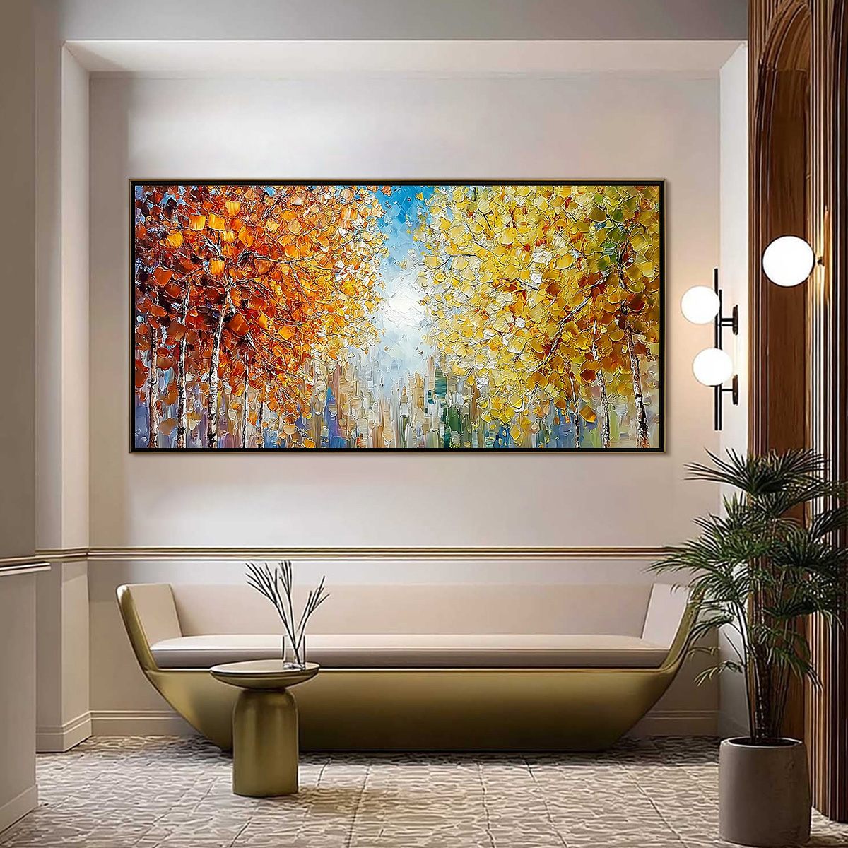 SUNLIT STROLL: Textured Palette Knife Autumn Forest Landscape Painting - Image 2