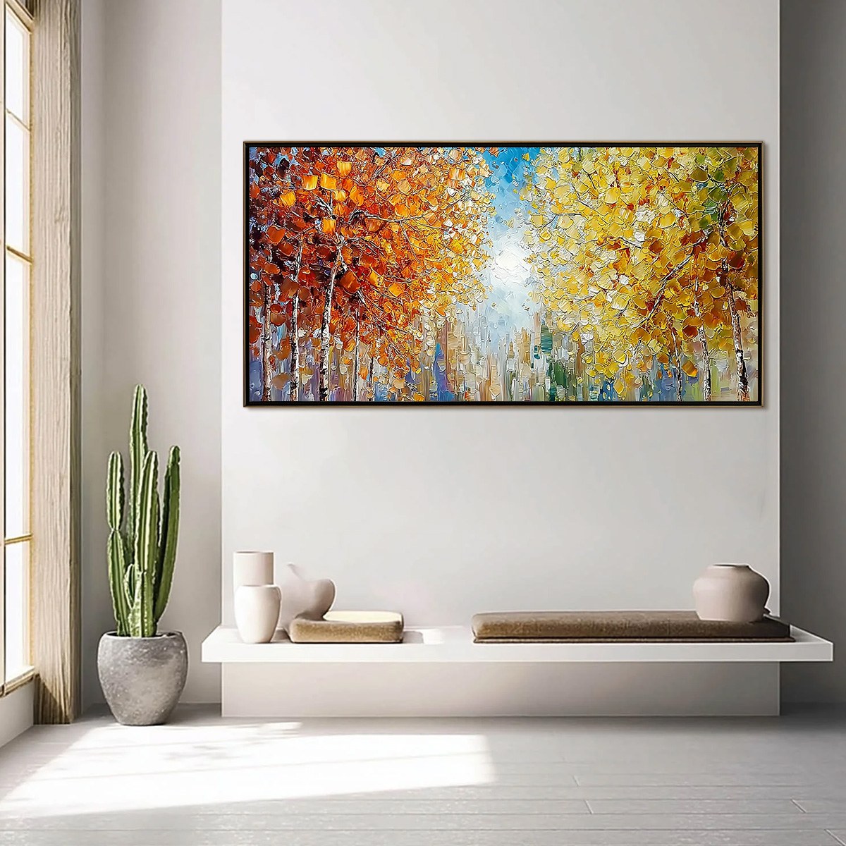 SUNLIT STROLL: Textured Palette Knife Autumn Forest Landscape Painting - Image 6