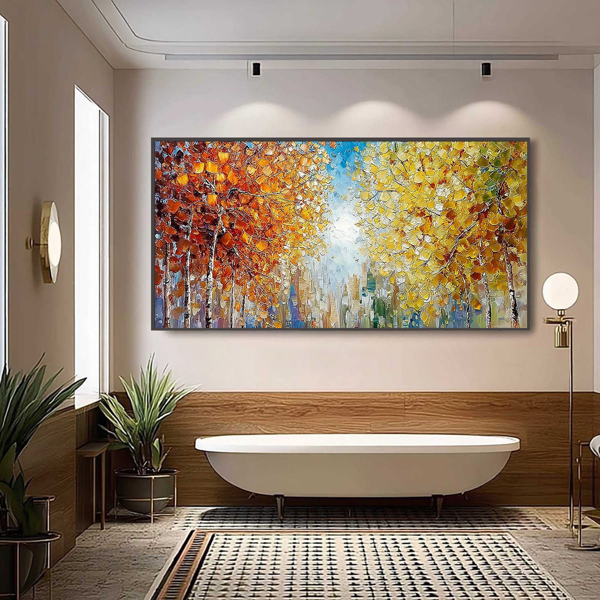 SUNLIT STROLL: Textured Palette Knife Autumn Forest Landscape Painting - Image 4