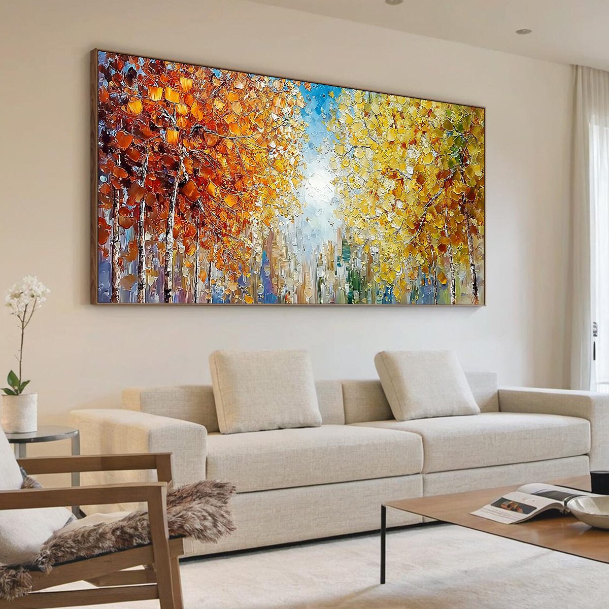 SUNLIT STROLL: Textured Palette Knife Autumn Forest Landscape Painting - Image 7