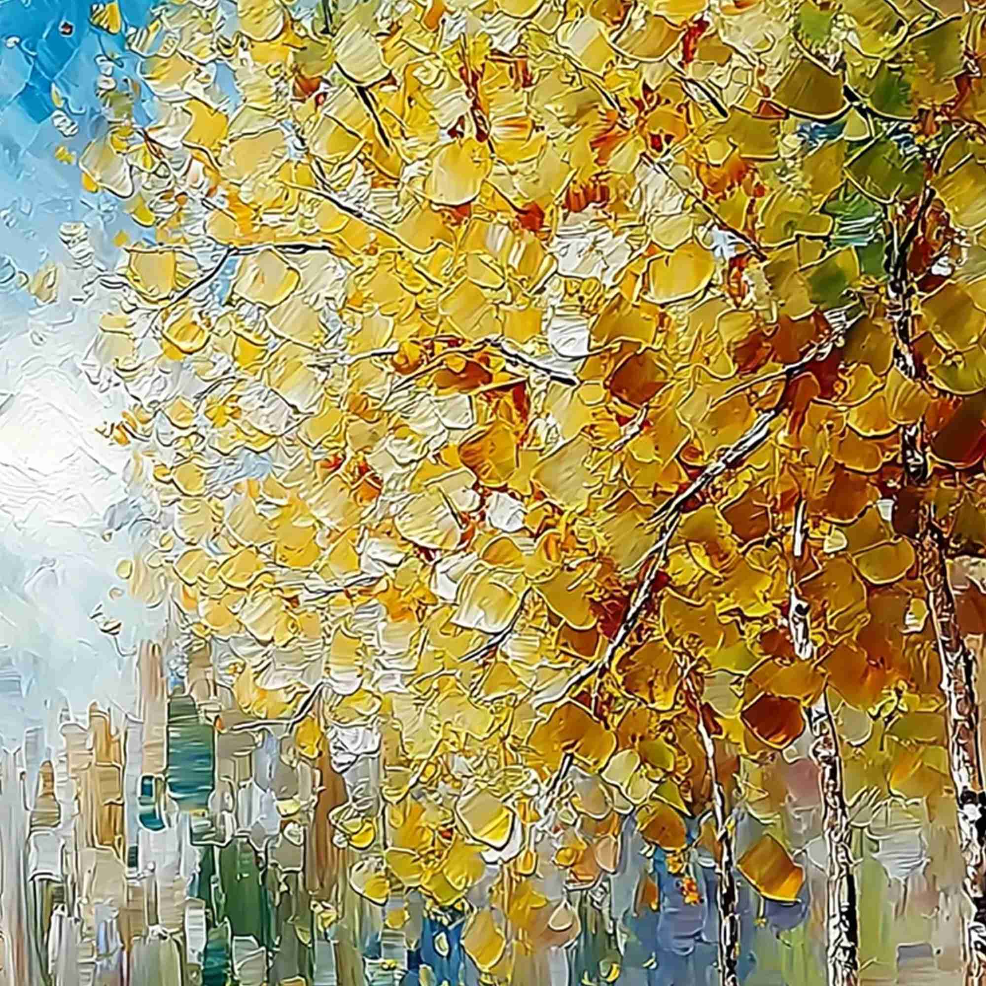 SUNLIT STROLL: Textured Palette Knife Autumn Forest Landscape Painting - Image 5
