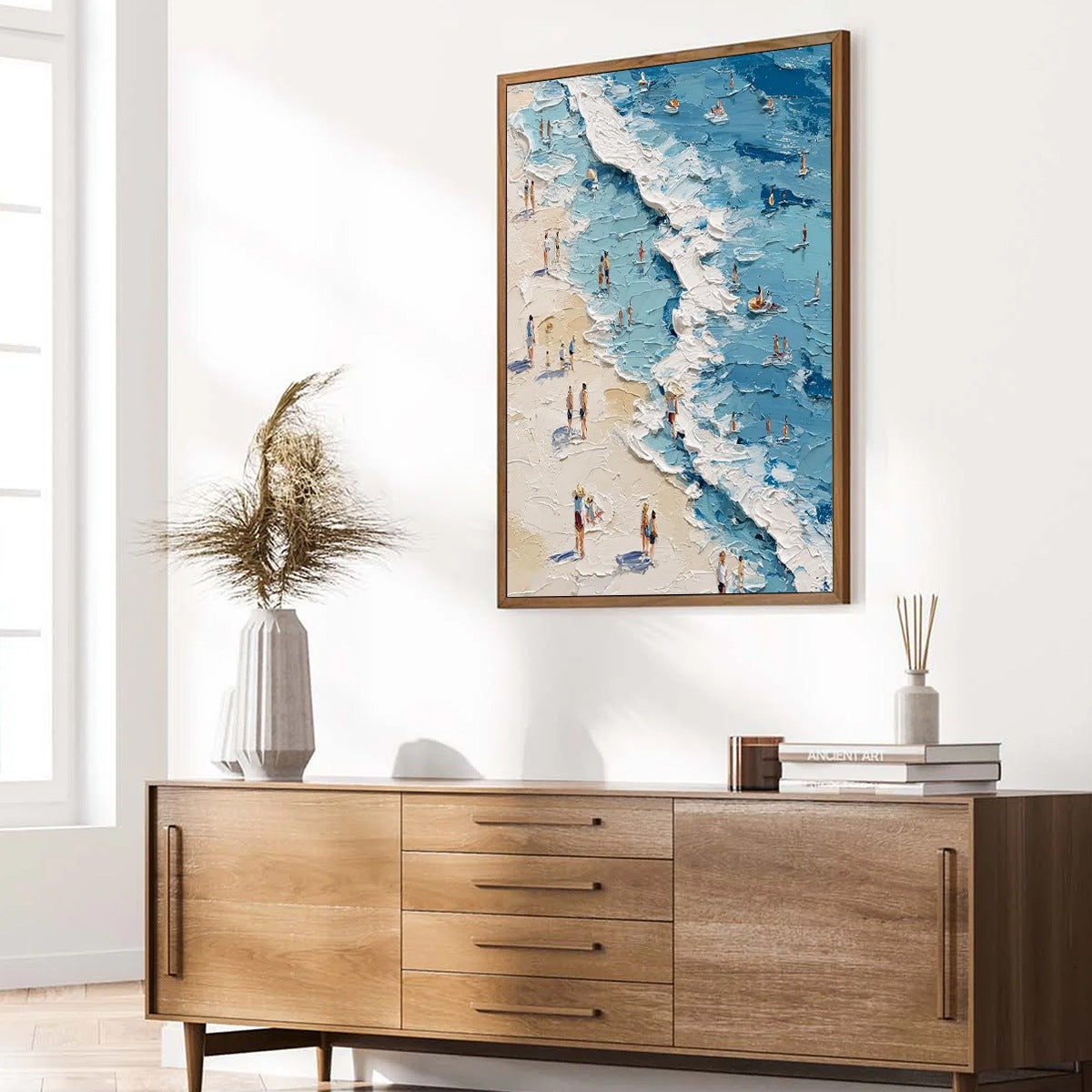 SUNLIT TIDELINE: Textured Palette Knife Beach Scene Painting - Image 5