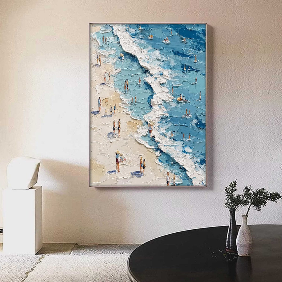 SUNLIT TIDELINE: Textured Palette Knife Beach Scene Painting - Image 2
