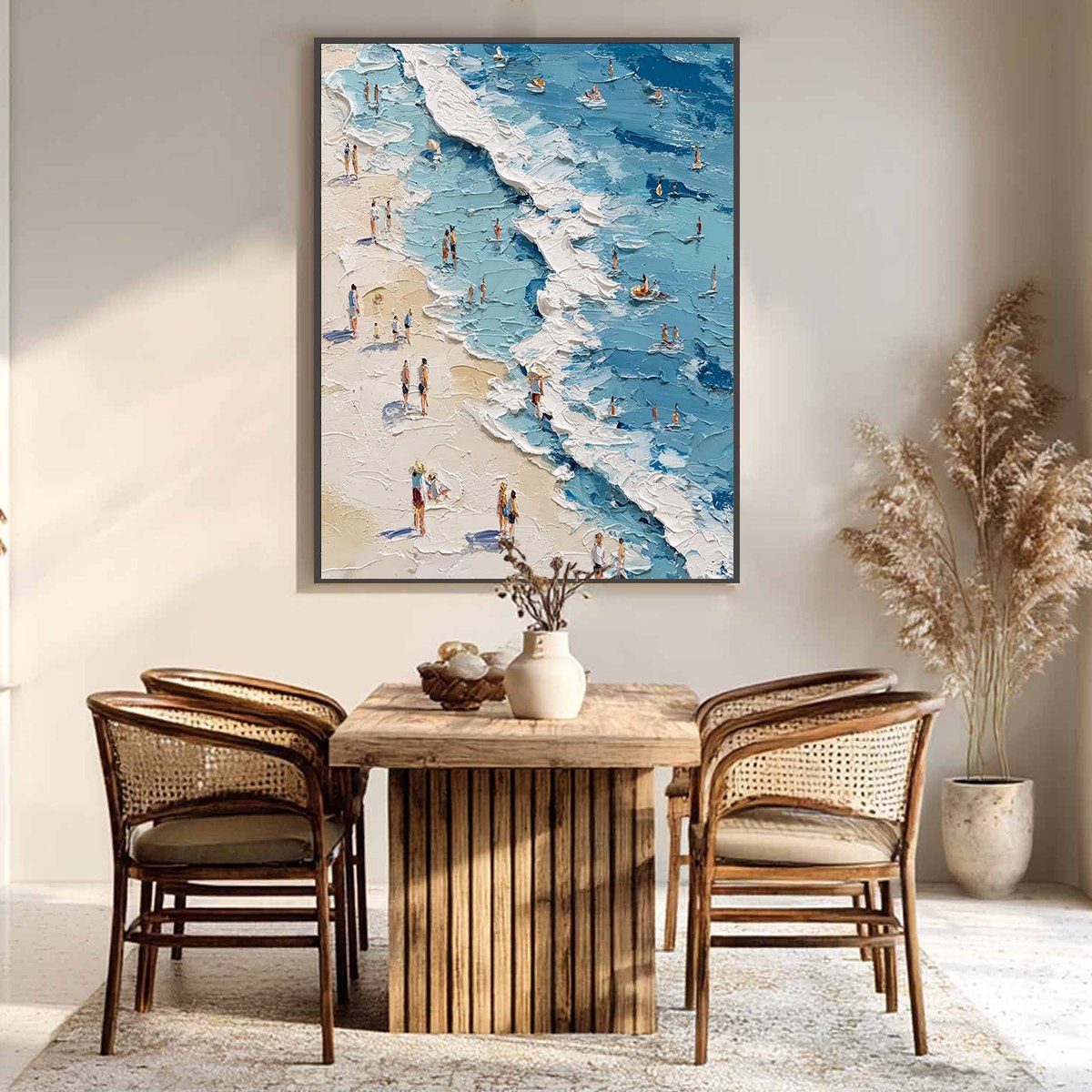 SUNLIT TIDELINE: Textured Palette Knife Beach Scene Painting - Image 4