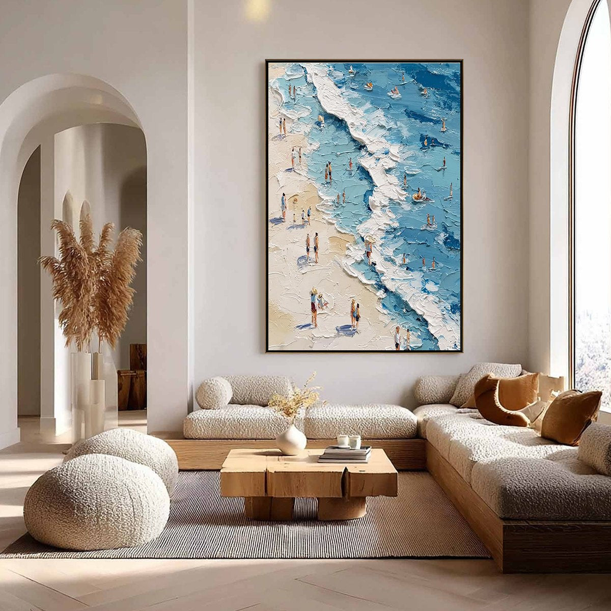 SUNLIT TIDELINE: Textured Palette Knife Beach Scene Painting - Image 9