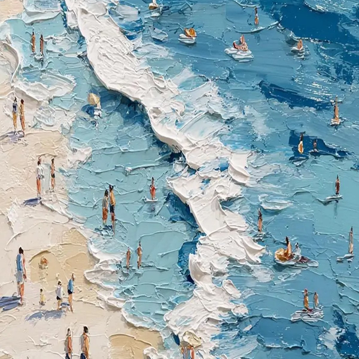 SUNLIT TIDELINE: Textured Palette Knife Beach Scene Painting - Image 6