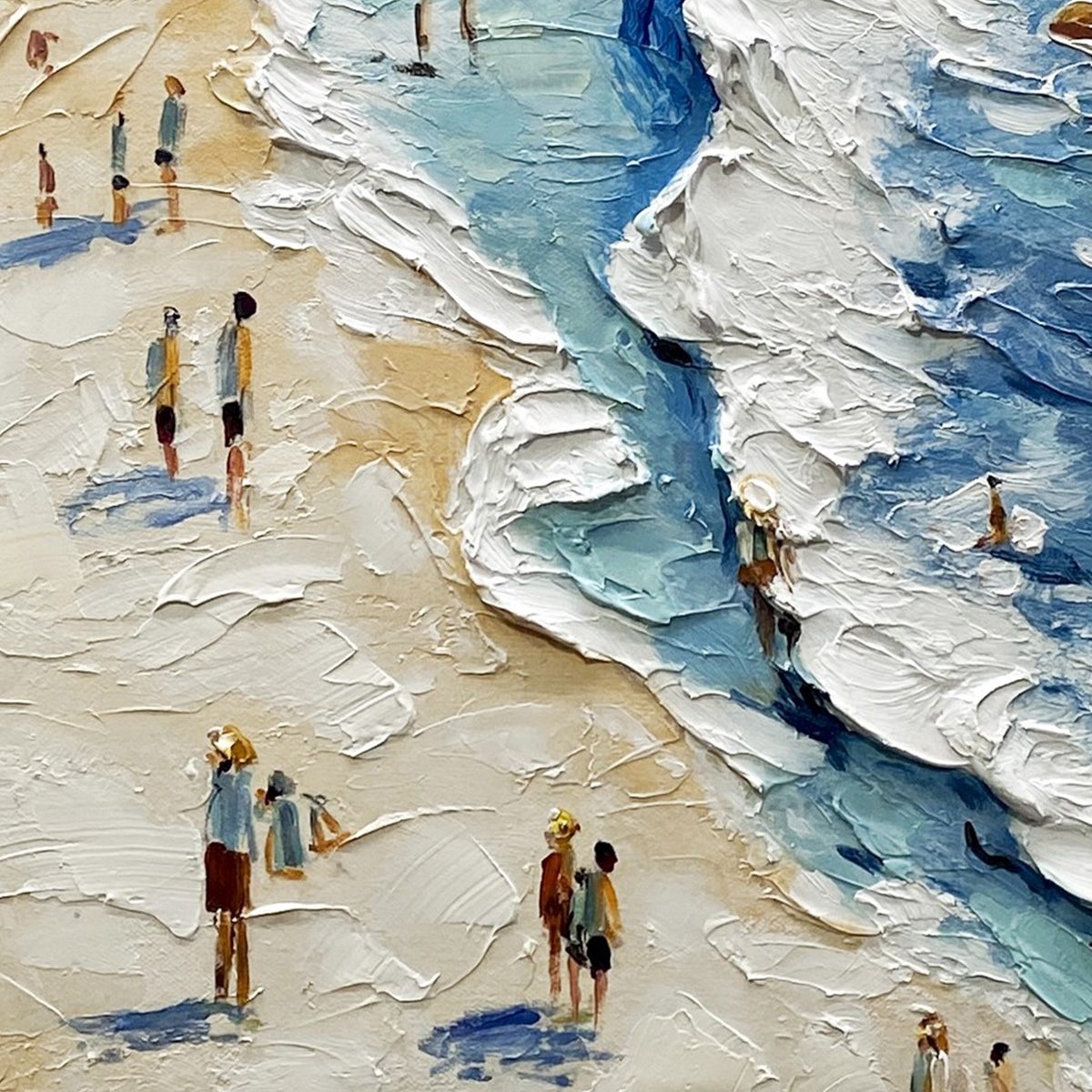 SUNLIT TIDELINE: Textured Palette Knife Beach Scene Painting - Image 3