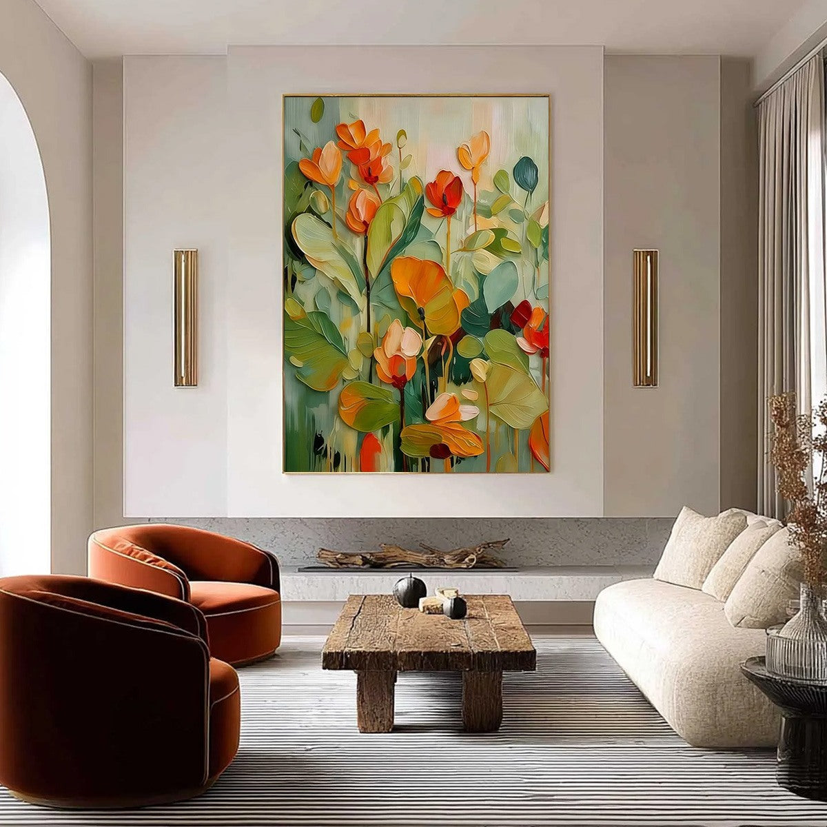 SUNSET BLOOMS: Vibrant Textured Impasto Floral Oil Painting - Image 4