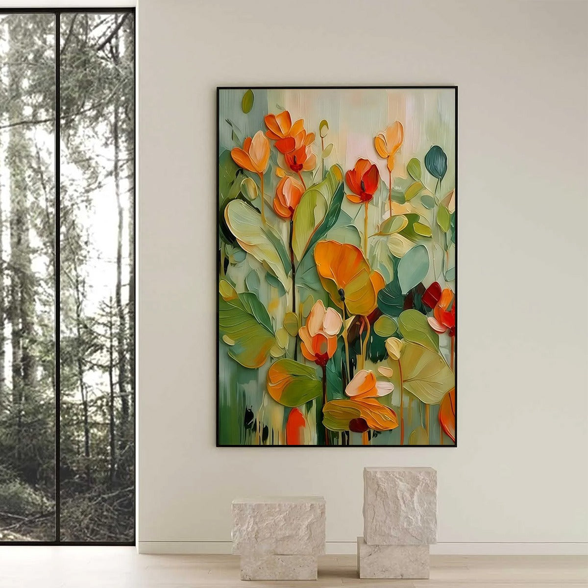 SUNSET BLOOMS: Vibrant Textured Impasto Floral Oil Painting - Image 2