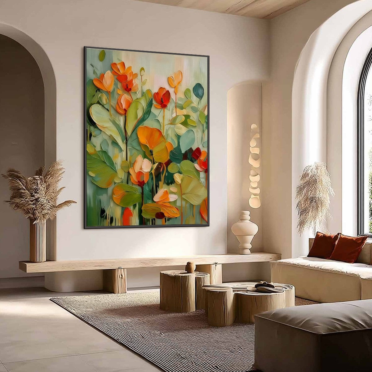 SUNSET BLOOMS: Vibrant Textured Impasto Floral Oil Painting - Image 7