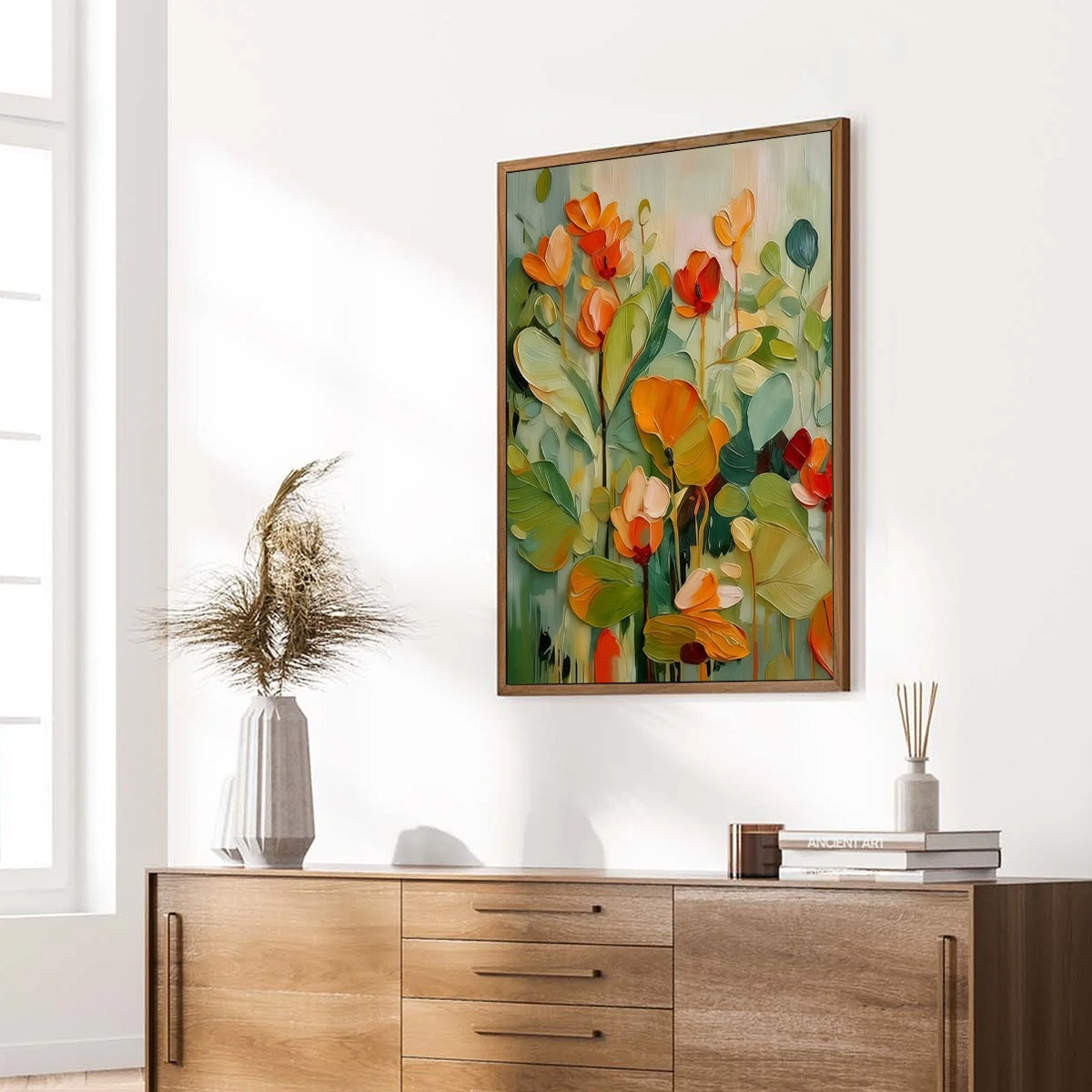 SUNSET BLOOMS: Vibrant Textured Impasto Floral Oil Painting - Image 8