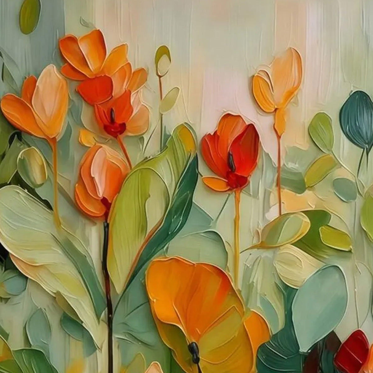 SUNSET BLOOMS: Vibrant Textured Impasto Floral Oil Painting - Image 3