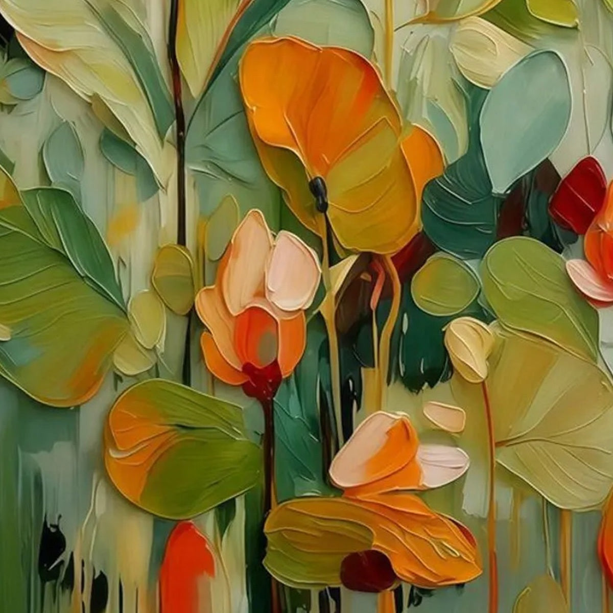 SUNSET BLOOMS: Vibrant Textured Impasto Floral Oil Painting - Image 5