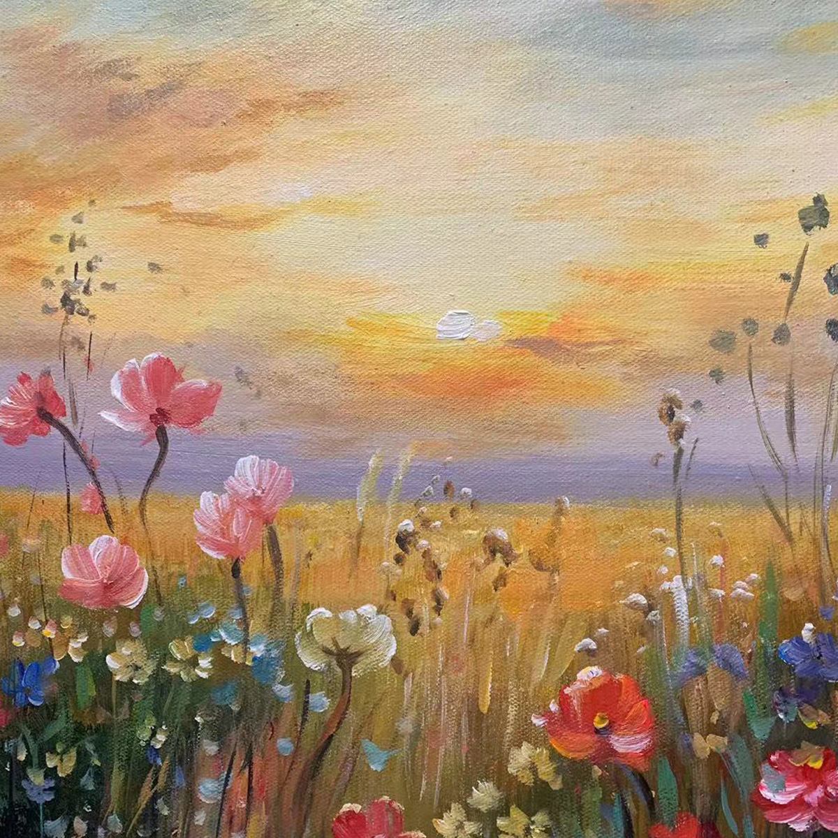 SUNSET FIELD: Colorful Wildflower Field Landscape Painting - Image 8
