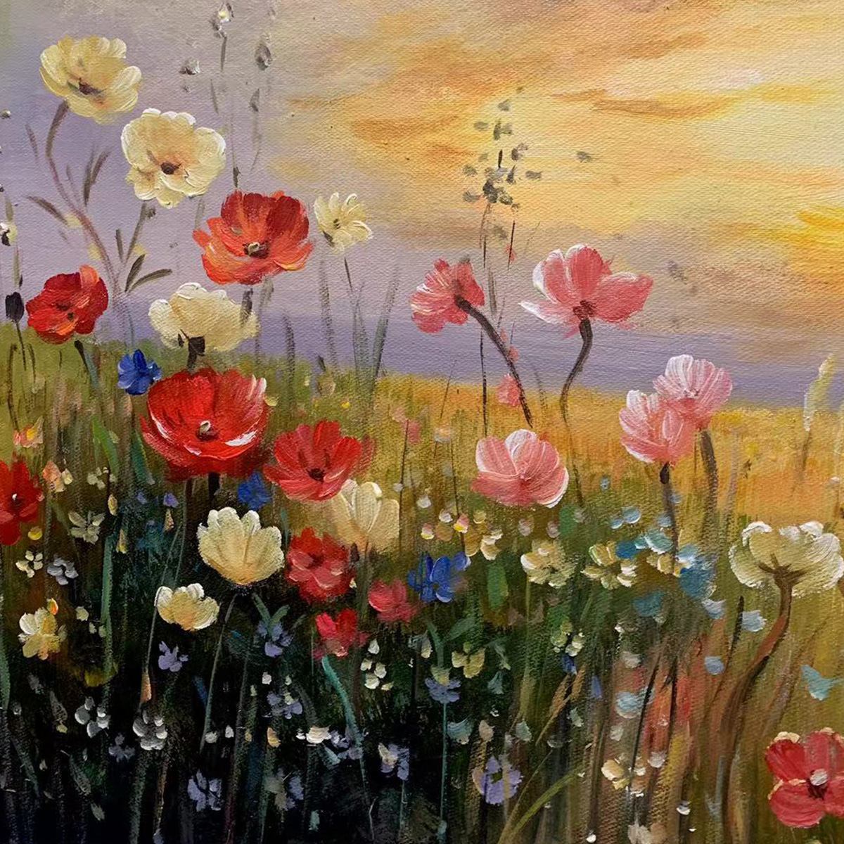 SUNSET FIELD: Colorful Wildflower Field Landscape Painting - Image 4