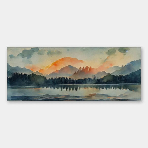 SUNSET SERENITY PANORAMIC: Landscape Painting, Panoramic Wall Art, Watercolor Decor