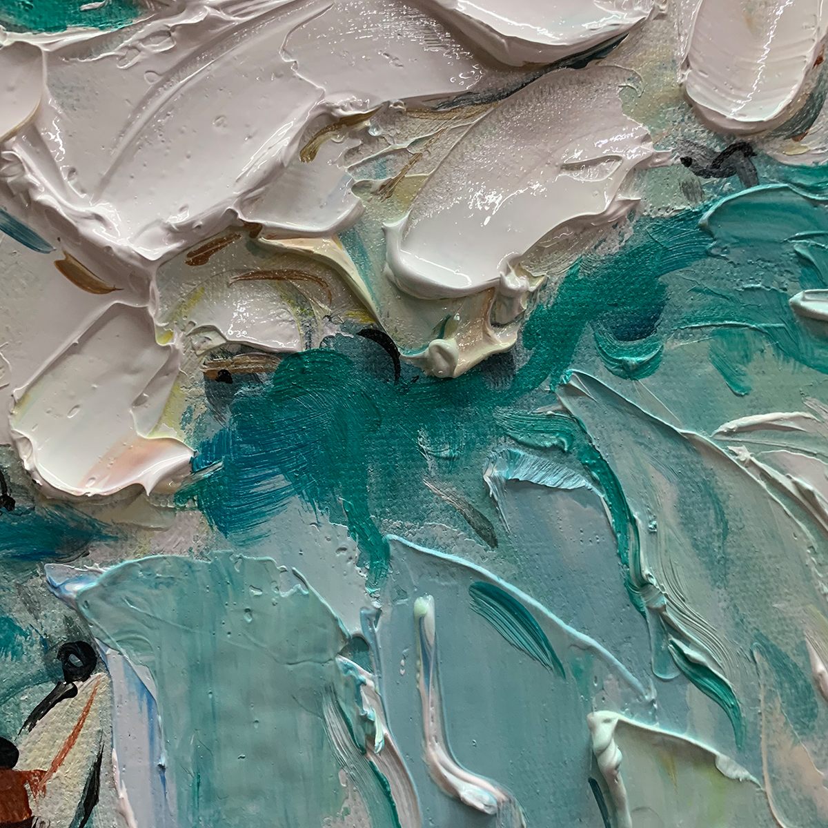 SURF'S UP: Textured Aerial View of Surfers Oil Painting - Image 5