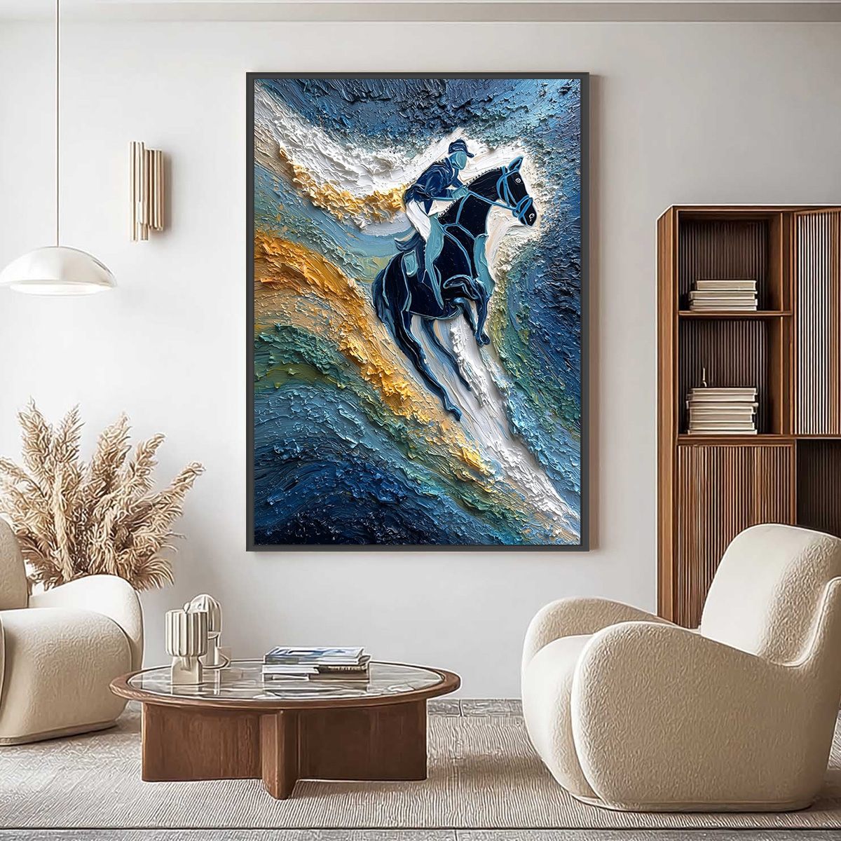 SURGE OF POWER: Textured Impasto Equestrian Horse Sport Oil Painting - Image 2