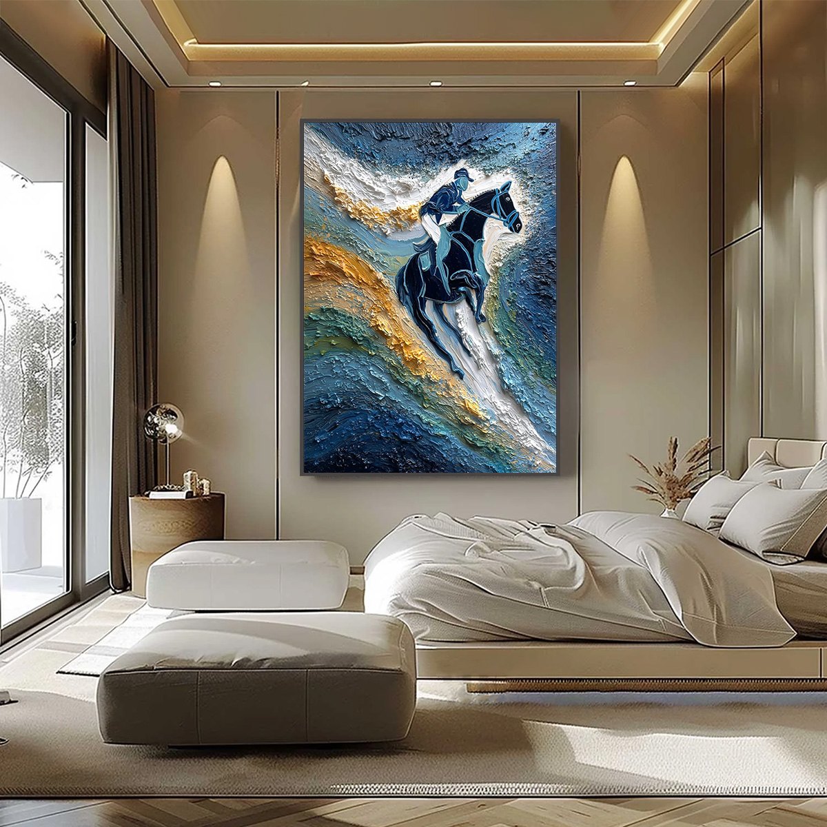 SURGE OF POWER: Textured Impasto Equestrian Horse Sport Oil Painting - Image 6