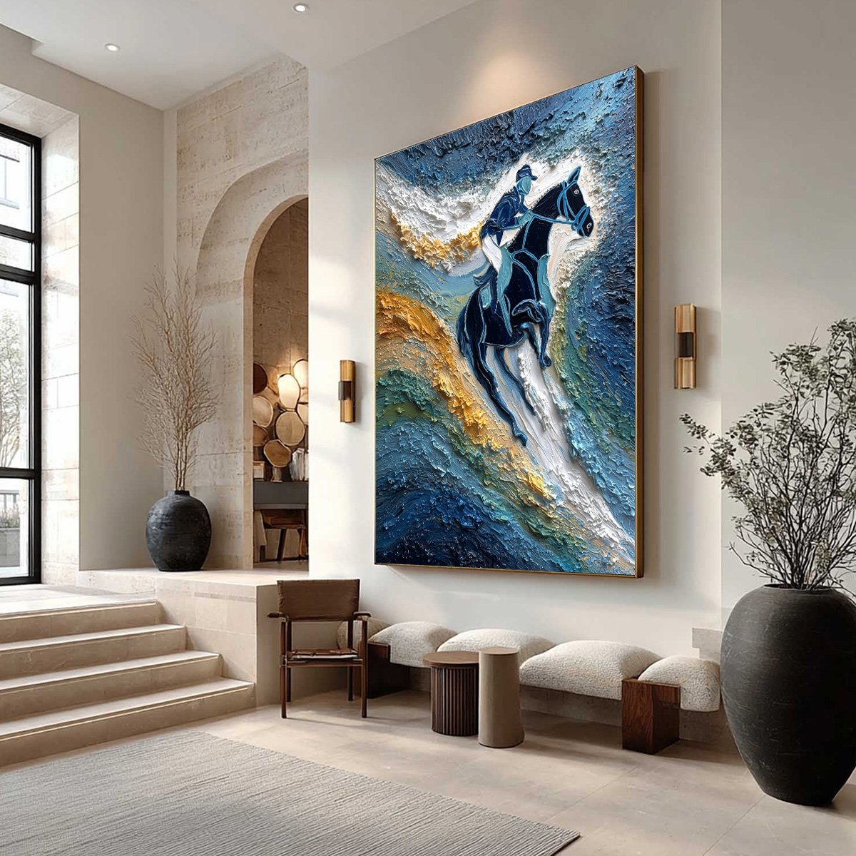 SURGE OF POWER: Textured Impasto Equestrian Horse Sport Oil Painting - Image 7