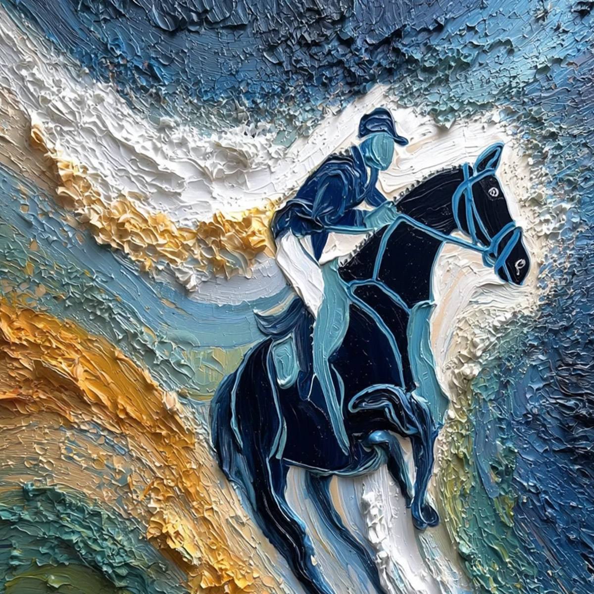 SURGE OF POWER: Textured Impasto Equestrian Horse Sport Oil Painting - Image 3